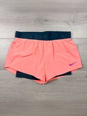 Nike Womens Dri-Fit Gym Yoga Running Shorts Coral Pink Sz Small